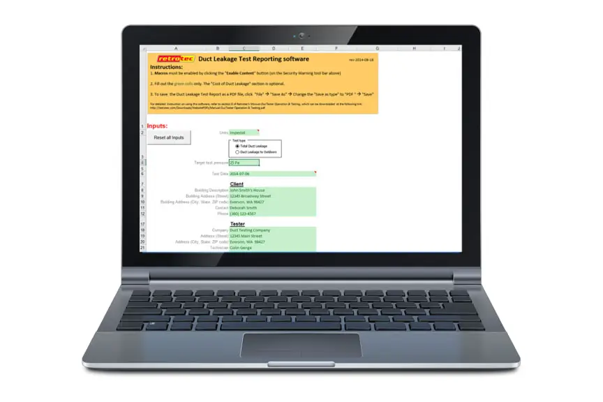 Duct Leakage Test Report Generator